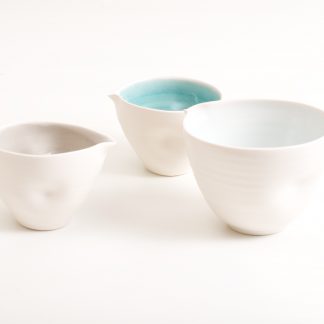 handmade porcelain- nesting bowls- set- baking -cooking -tableware - pouring bowl- blue- turquoise-grey