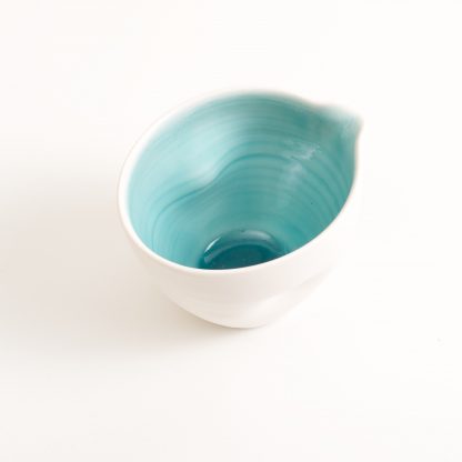 pouring bowl- handmade porcelain- tableware- cookware- dinnerware- turquoise pourer- dimpled porcelain