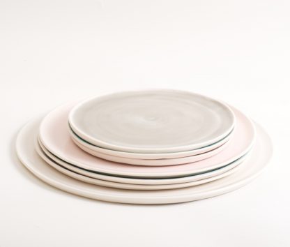 handmade porcelain- tableware- dinnerware- plate- dining- grey- pink- white platter