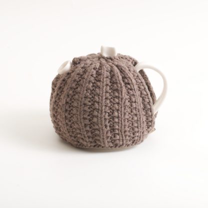 handmade porcelain- tableware- teapot- knitted cosy- tea cosy- ruth cross- brown
