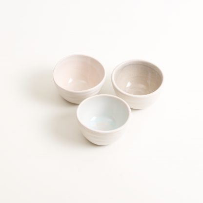 stoneware range- cafe tableware- pink interior- dipping bowl- tiny bowl- salt and pepper bowls- blue- grey