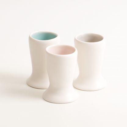 handmade porcelain- tableware- dinnerware- breakfast- eggs- build eggs- egg cup- turquoise - grey- pink