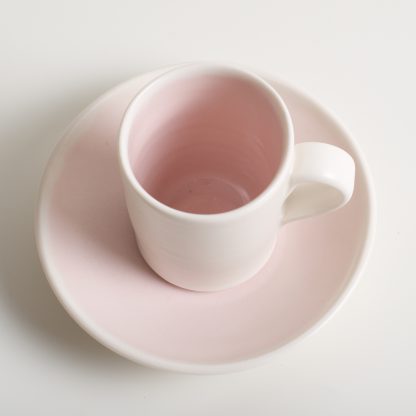 Linda Bloomfield handmade porcelain coffee cup and saucer - pink