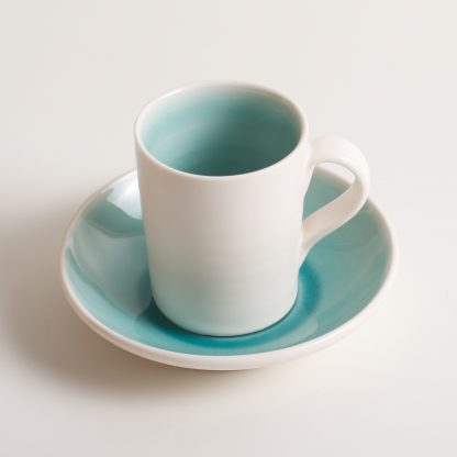 Linda Bloomfield handmade porcelain coffee cup and saucer - turquoise