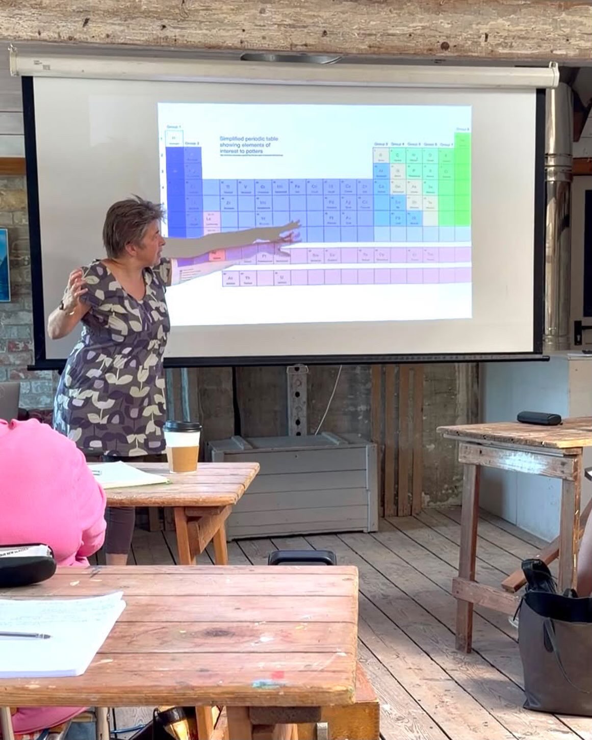 The periodic table is an important feature in my books and glaze courses. For me, it explains glaze chemistry, metals and non metals, alkalis and acids, why fluxes melt glazes and why the transition metals oxides are coloured. It connects my first career as a scientist researching silicon and semiconductors with my second career as a potter and glaze book author using silica as the glassformer in clays and glazes. 

You can find it in my books Material Matters and Science for Potters.
 
Photo by @eltornodesu at @clay_at_thefarnhampottery