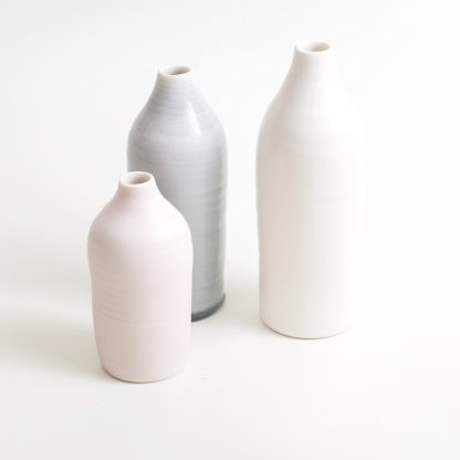 Linda Bloomfield slim porcelain bottles pink white and grey