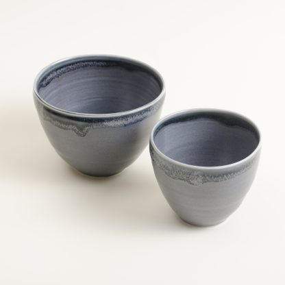 Handmade Porcelain Bowl- black glaze- linda bloomfield- tableware- set of two bowls