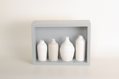 Hand thrown bottles, in white, grey and mustard, inspired by morandi paintings.