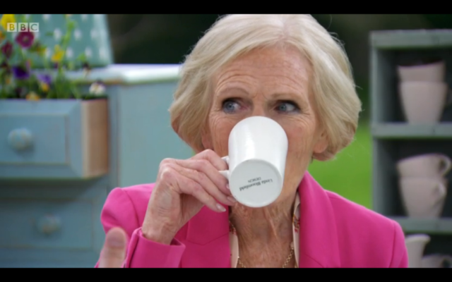 Mary Berry using one of my mugs on the Great British Bake-Off 2013