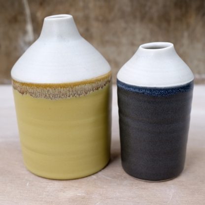 two-tone bottles mustard and black