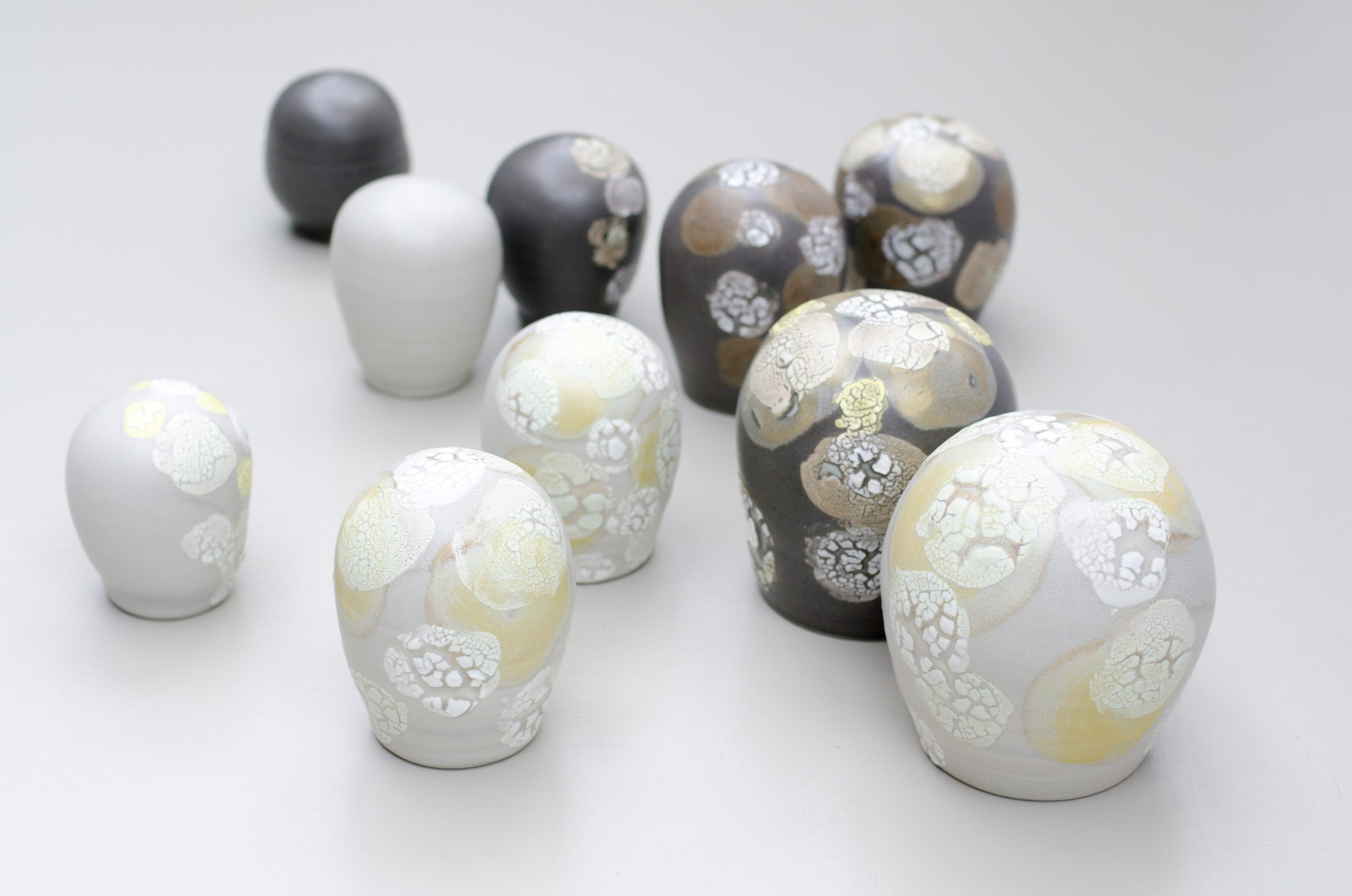 Lichen-glazed porcelain sculptural forms