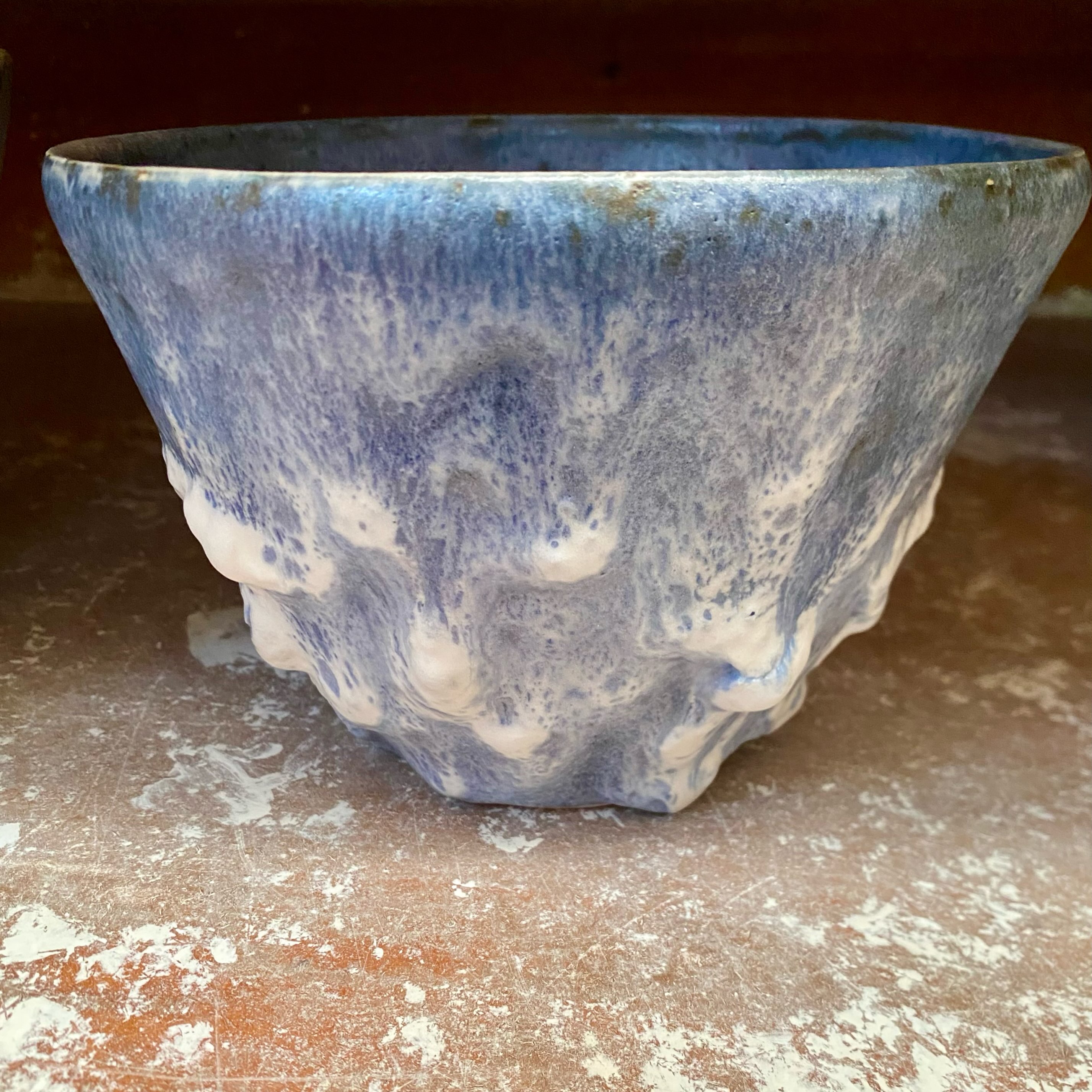 Bubbly bowl after its third glaze firing with Emmanuel Cooper slip and Lucie Rie glaze